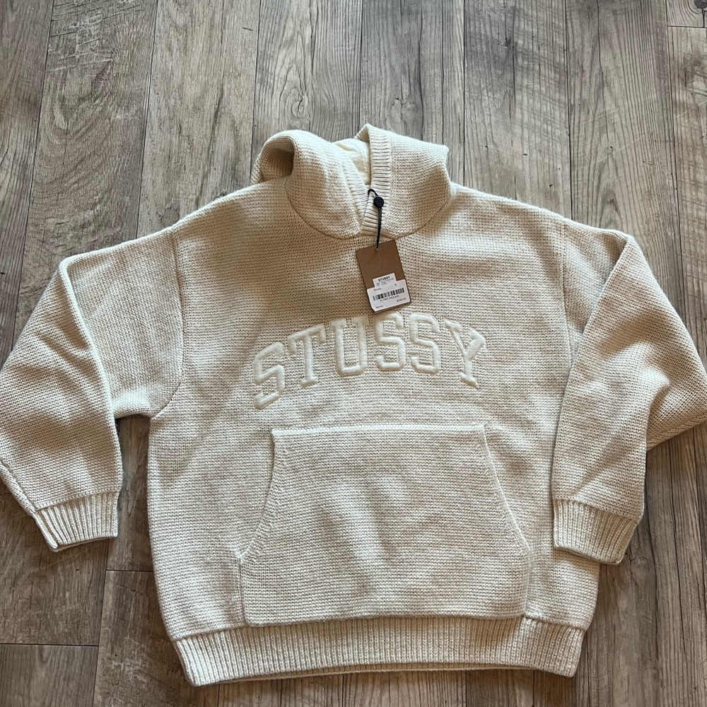 Stussy Cream Felt Patch Knit Hoodie